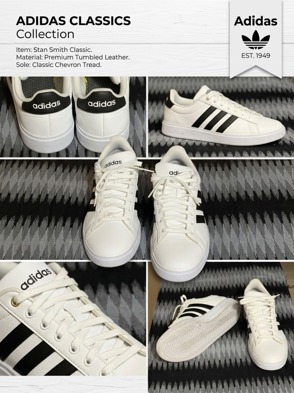 Adidas Stan Smith Classic Men's White/Black Sneakers Sz. 9